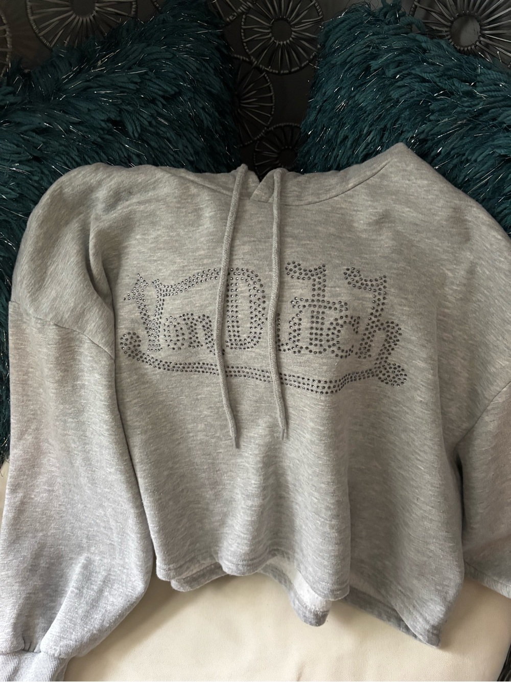 Von Dutch Light Gray Cropped Hoodie with Studded Logo - Picture 3 of 5